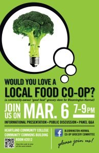 first poster announcing the community meeting to discuss a co-op